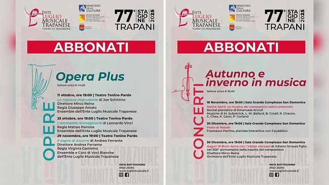Ente Luglio Musicale Trapanese, al via la campagna abbonamenti autunno-inverno della 77a stagione