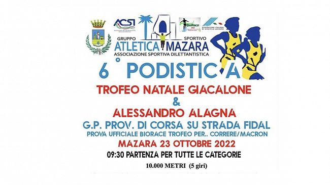 Mazara, domenica gara podistica dedicata a Alessandro Alagna e Natale Giacalone 